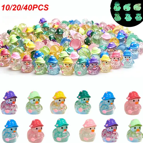Mini Glitter Duck Decorations, Colorful Resin Cute Animal Design, Glow-in-the-Dark Ducks, Luminous Resin Ducks, Perfect for Gift Bags & Party Gifts, DIY Accessories