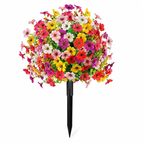 Artificial Flower Topiary Ball Tree with Ground Spike, 1/2 Pack Faux Autumn Flower Shrub, UV Resistant Outdoor Orange Flowers for Porch Patio Garden Yard Decor, Halloween Thanksgiving Decorations summerwins