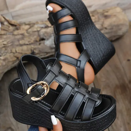 Comfortable Thick Sole Fashionable Wedge Sandals (35-43), Wide Fit, Adjustable Ankle Strap, Breathable Multi-Strap, Non-Slip Sole, Summer Footwear