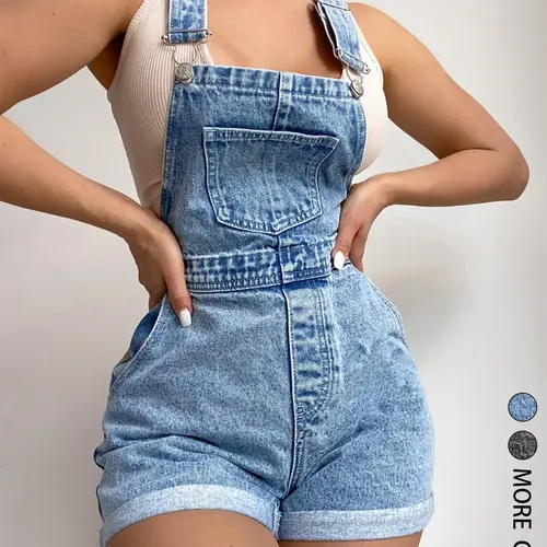 Women's Casual Roll Up Hem Denim Overalls Strap, Jeans Overalls, Shorts Bib Overalls, Vintage Denim Backless Shorts, High-Waisted Roll-Up Hem Casual Style, Loose-Fitting, Comfortable Fit, Perfect for Daily Wear, Adjustable, Baggy