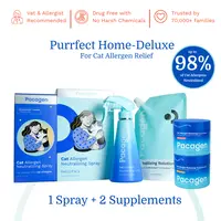 PACAGEN Deluxe Cat Allergen Inside-Out Relief Bundle Set - Pet Healthcare Supplement, Allergen Neutralizing Spray