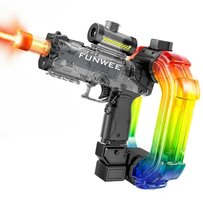 FUNWEE Powerful Lithium Electric Water Gun - Automatic Squirt Gun with Glowing Realistic Muzzle, 26oz Circle/12oz Standard Tanks, 19ft Range, Kids Outdoor Summer Tactical Multiplayer Team Play Toy, Boy Gifts, Summer Essentials