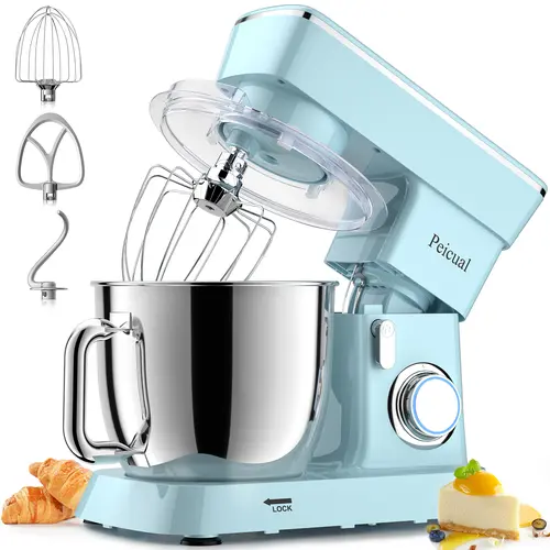 Peicual 6QT Capacity Standing Type Mixer - 380W Pure Copper Motor Household Kitchen Appliance, 10+ Multi-Speed Mix, US Plug, Stainless Bowl, Dough Hook, Beater, Whisk, Anti-Slip Cups Stay Put Attachment Stand Mixer