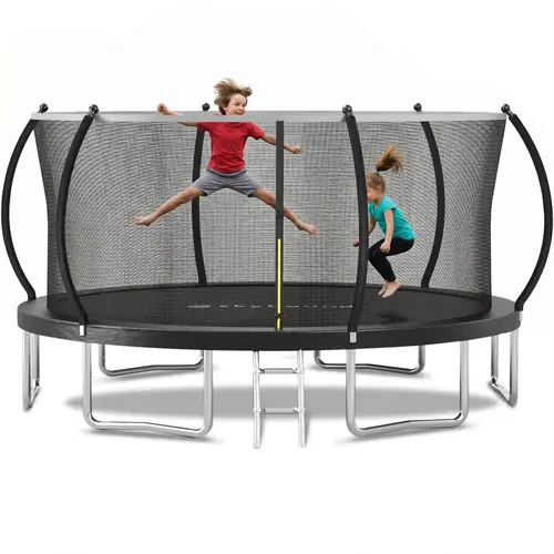 Skybound Jump Trampoline (12FT,14FT,16FT) - Curved Poles, Foam-Padding Safety Net, 72 Spring Power, ASTM Certified Heavy-Duty Outdoor Backyard Trampoline for Kids & Adults, 12 Months