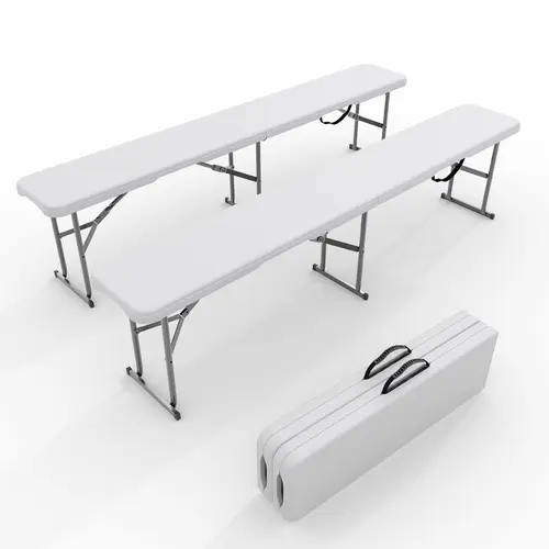 Garvee 2-Pack 6ft Folding Outdoor Bench Seats with Portable Carry Handles, Smooth HDPE Tabletops, Ideal for Camping, Picnic, Beach Use, White