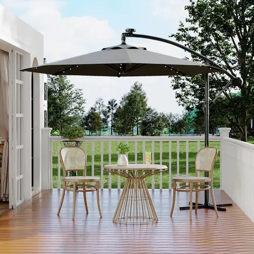 Garvee 10ft Polyester Offset Cantilever Patio Umbrella - 32 LED Lights, 8-Rib Wind Steady, Crank Adjustment, Vented, Waterproof UV-Protection Parasols, Canopies & Shade, Offset Shade Flex for Backyard, Deck
