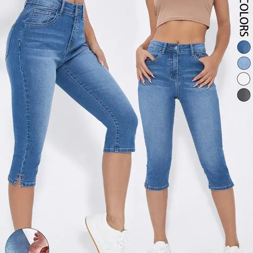 Women's Summer Casual Denim Capris, Casual Basic Slim Fit Stretch Jeans, Comfortable and Stylish Denim Jeans for Everyday Wear, High Stretch Denim, Denim Capri Pants