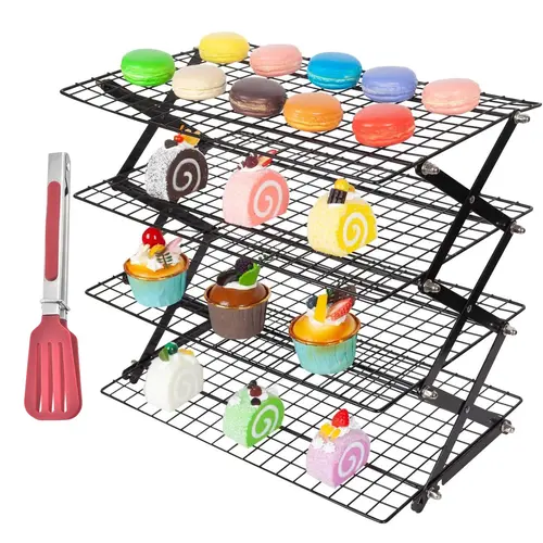 4-Tier Stainless Steel Collapsible Bakeware Cooling Rack - Non-Stick, Oven-Ready, 17.72in Max Height, 4-Tier Batch Cooling, Space-Saving Portable Wire Shelf, Durable Easy-to-Clean Bakeware Utensils for Baking, Bakery Cooling Racks, Outdoor Camping