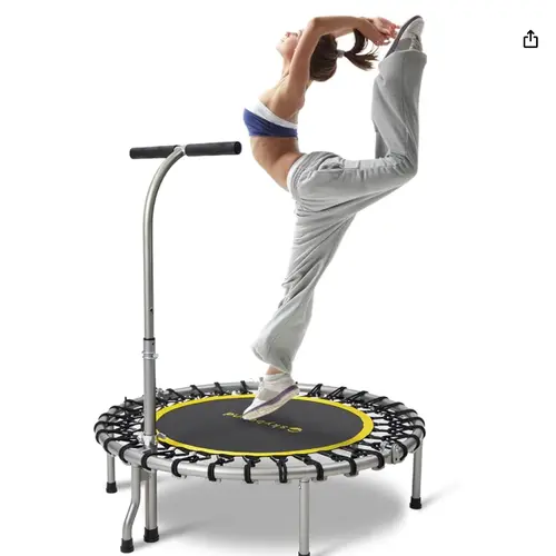 SkyBound Bungess Bounce Elite Foldable 40x39x11" Mini Trampoline Fitness Rebounder with Adjustable Height T-Bar Handle - Adult Use Rebounding Workout Equipment
