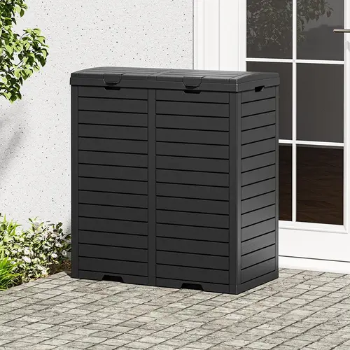 62-Gallon Outdoor Trash Can with a Compartmentalized Lid and Drip Tray, Made of Waterproof Resin—Durable, Stylish, and Lightweight, Perfect for Patios, Kitchens, and Backyards (black)Summervibes,Summervibes,dorm essentials,home essentials
