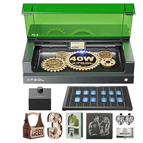 xTool S1 Laser Cutter & Engraver with 40W/20W Power, 23.93"x15.16" Bed, 600mm/s Speed, Emergency Stop Button, 99% Light Filter, Auto Focus for Beginners, Wood, Metal, Acrylic