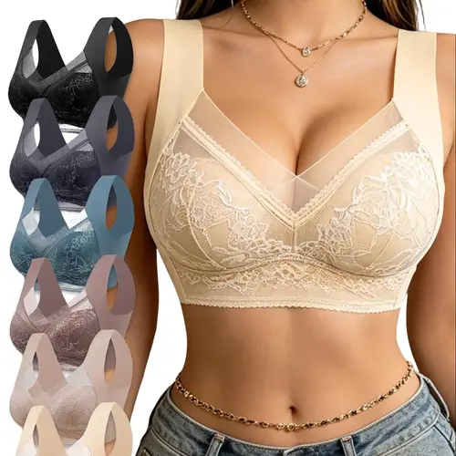 6 Pcs Women's Lace Push Up Padded Bras - Breathable Bralettes for Casual Everyday Wear, Body Design Options,elegant plain style nightwear gift plus-size bra