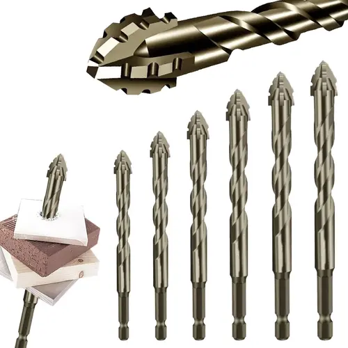4-7 Pcs Sawtooth Eccentric Drill Bit Set,  High-Strength Heavy Duty Concrete Drill Bit for Steel/Metal/Wood/Tile/Brick/Glass, Four-Flute Flute Serrated Eccentric Drill
