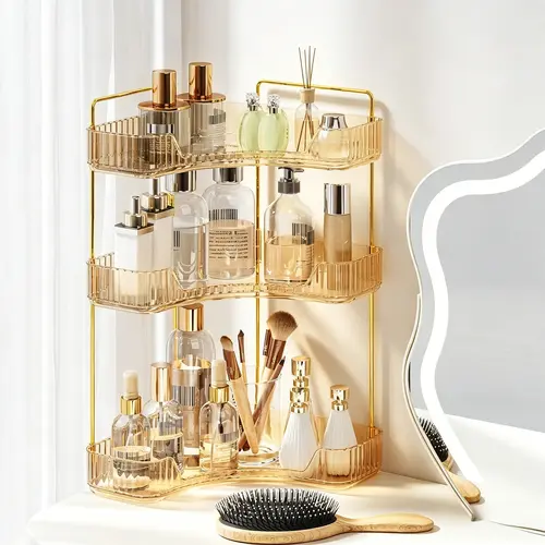 3-Tier Modern ABS Bathroom Organizer Storage - Home Supply with Perfume Tray, Cosmetic Skincare Shelf, Large-Capacity Multifunctional Design, Ideal for Bathroom Counter, Dresser, Mother’s Day Gift, Bathroom Accessories summervibes