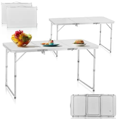 Karlhome 4ft Camping Folding Table, Aluminum Portable Picnic Table with Adjustable Height, 3 Fold Lightweight Outdoor Table for Indoor Travel Beach and Party,summerwins,outdoorfurnitureset