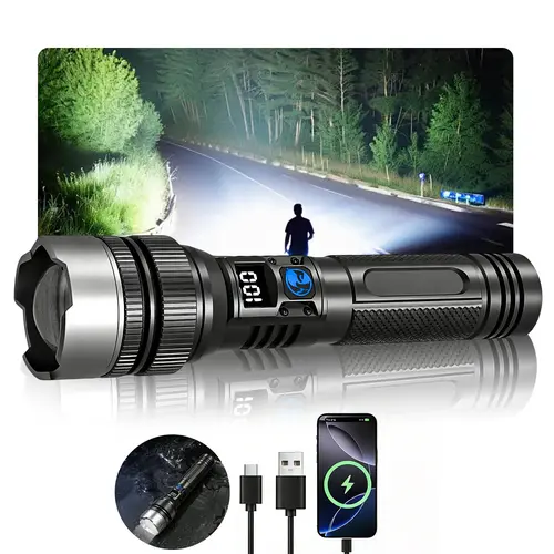 【Upgraded version】 2-in-1 outdoor Strong Flashlight +Power Bank,  Zoomable, IPX6 Waterproof, Long-Lasting for Outdoor, Emergency,Camping Accessories, BackToSchool