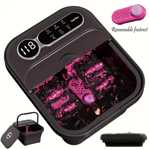 Foldable, self-heating foot cleaner machine; temperature-controlled foot basin with massage rollers, bubbles, and a removable footrest—the perfect gift for family and friends, and an excellent choice for Mother's Day gifts., Space-Saving foot massager