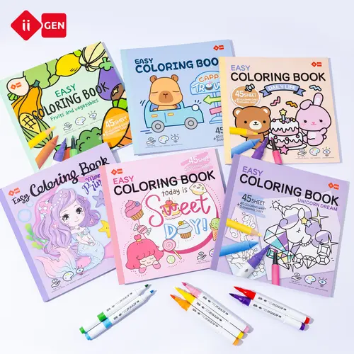 iiGEN Premium 120gsm Bleed-Safe Cozy Coloring Activity Book, Custom 2-3 Book Bundle with Multiple Themes & Back Cover Guide for Office Art Supplies