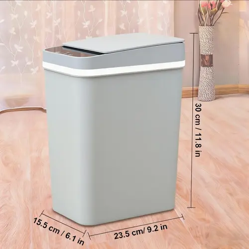 HOT! Grey 12L ABS Plastic Smart Sensor Bin - 2 AA Battery-Operated Auto Open Touchless Bathroom Trash Can, Compact Kitchen Trashcan for Restrooms/Kitchens (23.5cm*15.5cm*30cm)
