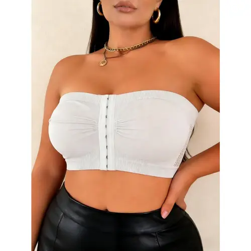 ESSelegance Women's Front Closure Strapless Bra | Breathable Mesh Back Bandeau Tube Top | Wireless Push Up Anti Slip Seamless Bralette | Comfortable Invisible Underwear for Off Shoulder Summer Dresses | Supportive Plus Size Friendly Basics