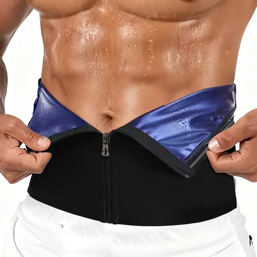 Waist Trainer Trimmer for Men, Zipper Sweat Belt with Sauna Effect, Elastic Fit, Snug Fit Band, Exercise Waistband, Waist Training Belt, Fitness Workout Accessories, Sporty Design, All Seasons