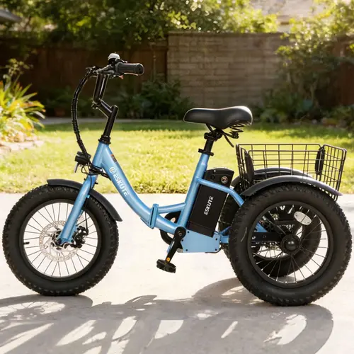ESKUTE Kids Electric Trike - 16-Inch 16x3.0" Wide Tire Folding Step-Thru Bike for 6-8 Years+, 250W Smooth Motor, Adjustable Seat Height, Removable Snack Basket, Easy Storage, Steady 3-Wheel Ride, Birthday Gift