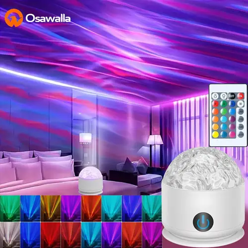 16-Color Water Ripple Aurora Projector Light, Rechargeable Night Light with Remote, RGB Mood Lighting for Bedroom & Party Decor,summerwins fathersdaygift