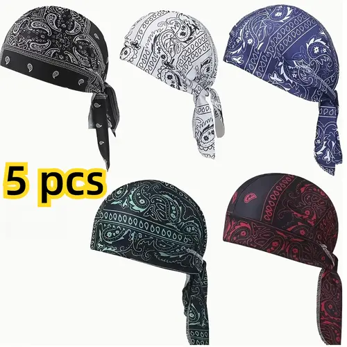 Unisex 5pcs Bandana Hat Set - Breathable Printed Safety Helmet Liner, Cooling Motorcycle Head Wrap, Versatile Cycling Accessory, Unisex Names,summerwins