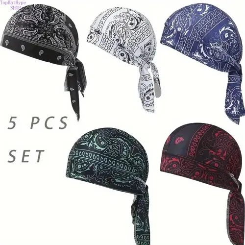 5-Pack Cooling Helmet Liner Caps, Moisture-Wicking Breathable Pirate Head Wraps, Stretchy Adjustable Sports Outdoor Hat, Sweat-Absorbent Cooling Beanie for Motorcycle Cycling & Outdoor Riding, Adjustable Hat, Sports Outdoor Hats,summerwins