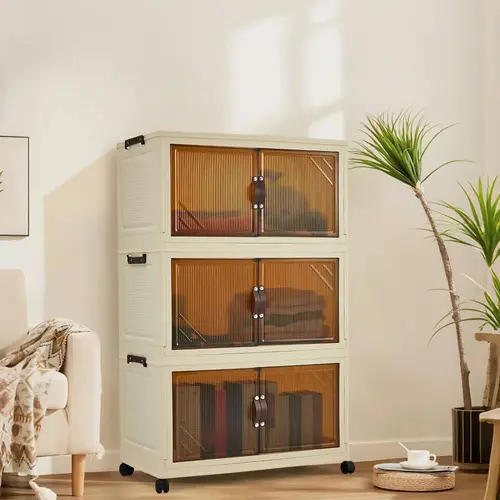 Garvee Foldable Wardrobe 28.3 x 15.3 x 44.9in, Plastic Folding Chest of Drawers with Magnetic Doors, Sturdy Multi-Purpose Cabinet for Clothes and Toy Storage