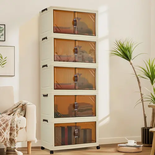 Garvee Robust Folding Plastic Organizer Cabinet - Magnetic Doors, Multi-Layer, Stackable - Storage Organization Solution for Clothes/Toys, Modular Storage System, Organizer Storage Furniture