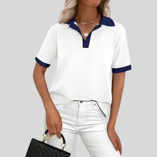 PRETTYGARDEN Summer Short Sleeve Polo Shirts for Women Collared V Neck Work Dressy Tops Knit Loose Business Casual Outfits