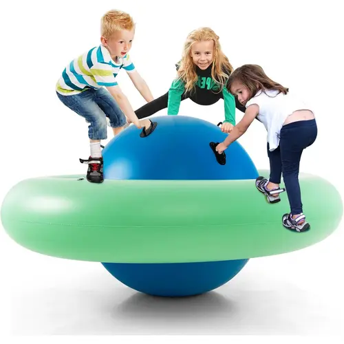 Costzon Durable PVC Giant Dome Rocker Bouncer - 88in Teeter-Totter Seesaw with 6 Handles, Climbing Bridge, Blow-Up Rocking Ball, Unisex Kids Sports Active Play, Backyard Bounce Party Fun (Pump Not Included), Daycare