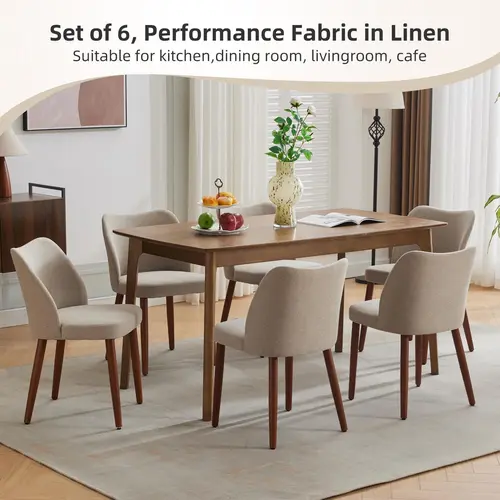 Garvee 4-Piece Upholstered Linen Fabric Dining Chair Set, Winged Backs, Wood Legs, Thick Cushions, Leveling Feet for Dining Room, Living Room, Khaki, Dining Chairs