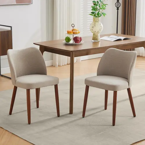 Garvee Set of 2 Upholstered Dining Chairs, Linen Fabric Wingback Kitchen Chairs with Solid Wood Legs & Thick Cushions, Modern Farmhouse Side Chairs with Adjustable Leveling Feet for Dining Room