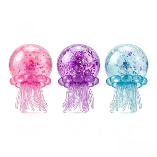 KIDGENIUS Stress Relief Squishy Toy, Cute Jellyfish Shaped Soft Gel Filled Squeeze Ball, Stretchy Elastic Glitter Fidget Toy, Calming Anxiety Reducing Hand Toy, Portable Relaxing Gift for Kids & Adults All Ages summerwins