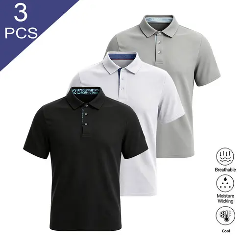 Clean Gent 3-pack men’s solid-color summer polo shirts, regular fit, comfortable casual polo shirts that are breathable and soft, suitable for everyday casual wear—fashionable men’s clothing for daily wear.