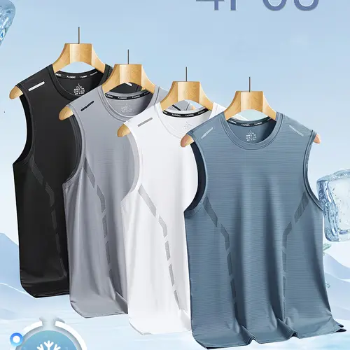 Men’s 4-Pack Quick-Dry Sports Tank Tops - Pack of Tank Tops, Breathable, Moisture-Wicking, Stretchy Sleeveless Vests for Gym, Outdoor Activewear