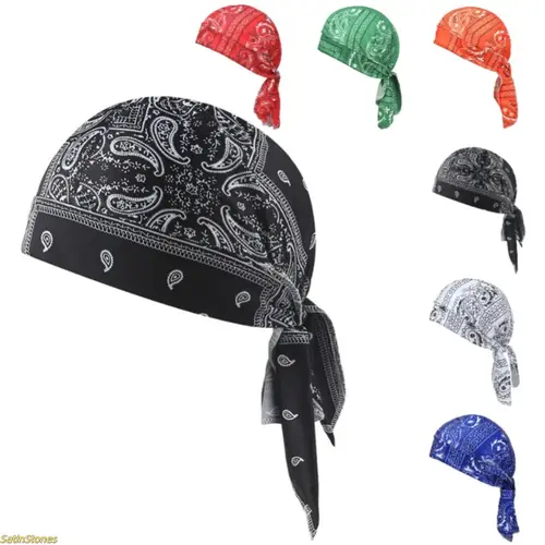 Men's 6-Pack Cotton Pirate Bandana Head Wraps - Gothic Pirate Flair, Funky Paisley Digital Print, Multicolor Outdoor Cycling Headwear, Adult Fashion Accessory, Bandana Hats, Fashion Hats, Back to School, Casual Trendy Hat