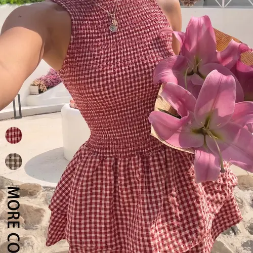 Women's Plaid Bodycon Mini Dress, Casual Fashionable Dress, Sleeveless, Sweet French Style, Perfect for Beach, Vacation, Casual Wear, Ideal for Spring and Summer