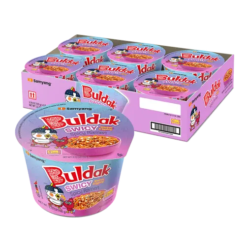Buldak Swicy Hot Chicken Spicy Flavor Korean Instant Ramen Noodle Big Bowl Easy Prep Convenient (Pack of 6), Food, Spicy Instant Noodle Selection