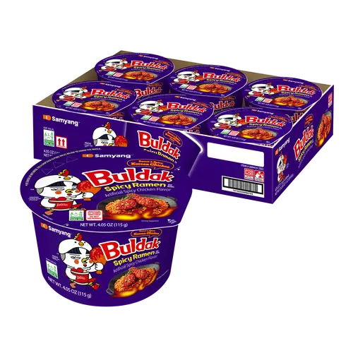 Buldak Sweet-Spicy Punch Korean Instant Noodles, Big Bowl Food, Easy Prep & Convenient Chicken Flavor Ramen (Pack of 6)