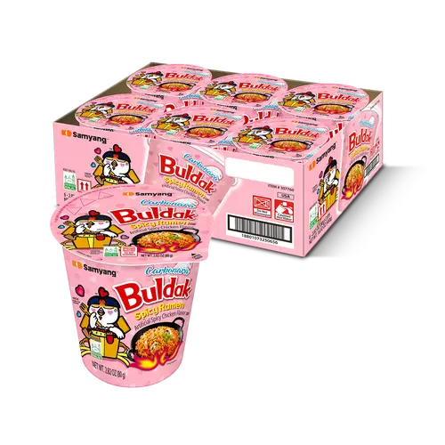 Buldak Pack of 6 Carbonara Spicy Hot Chicken Stir-Fried Cup Noodles