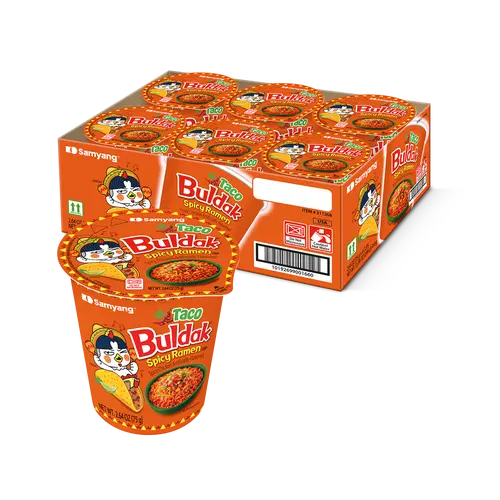 Buldak Pack of 6 Taco Spicy Hot Chicken Stir-Fried Cup Noodles
