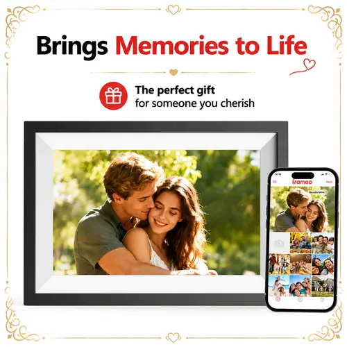 Digital Photo Frame,10.1 Inch Frameo Digital Picture Frame, 1280x800 IPS LCD HD Touch Screen,Auto-Rotate,16GB, Supports SD Cards,Share Photos and Videos,Easy Setup Over WIFI,Gift for Valentine's Day,Gift for Graduation&Birthday,Father's Day Gift