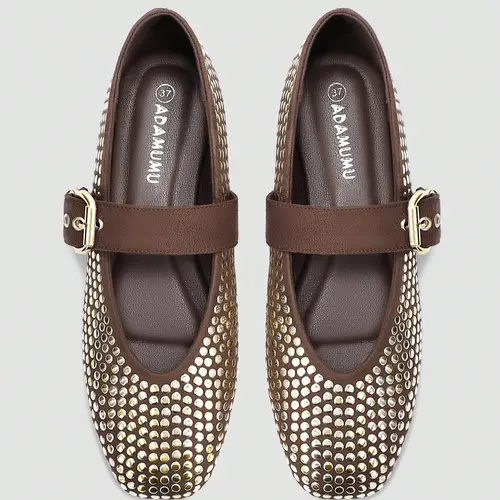 Women's Mary Jane Flat Shoes, & Rivet Design, Comfortable Daily Wear, Casual flat shoes, Fashionable Flats, Party Style Footwear, Metal Buckle Strap