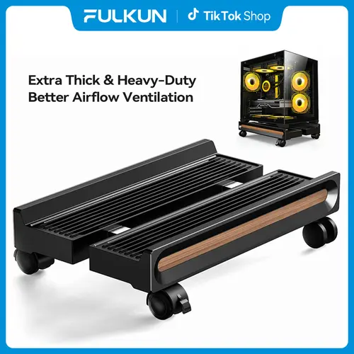 FULKUN PC Stand with Wheels Adjustable Mobile CPU Stand Ventilated Computer Tower Stand for Floor Use Locking Caster Wheels 80LB Load Capacity