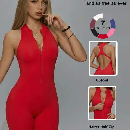 Women's Quick-Dry Pleated, Peach Butt Backless Tight Zipper Yoga Pants, Sporty Above Knee Sports Jumpsuit for All Seasons, Yoga Workout Jumpsuits