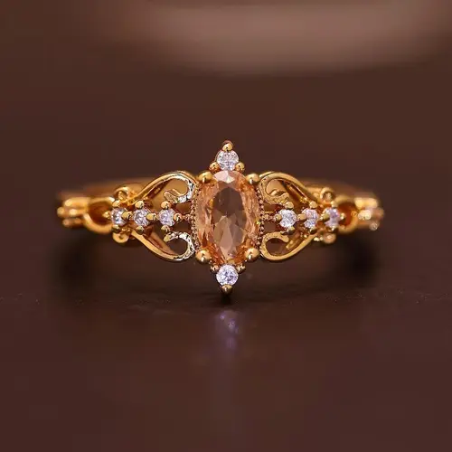 Women's Vintage Filigree Stackable Promise Ring - Gold-Tone Marquise Casual Wear Band, Chunky Gold Jewelry Style for Stacking