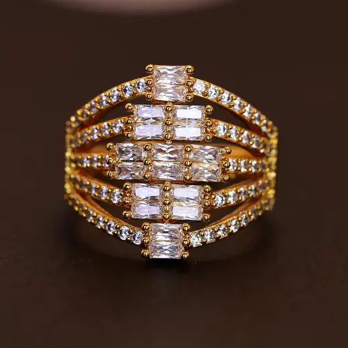 Women's Gold Rings - Sparkling Multi-Row Statement Band with Intricate Design, Luxe Warm Gold-Tone Metal, Glamorous Casual Jewelry, Meaningful Gifts for Her, Jewelry Stack Cluster Rings